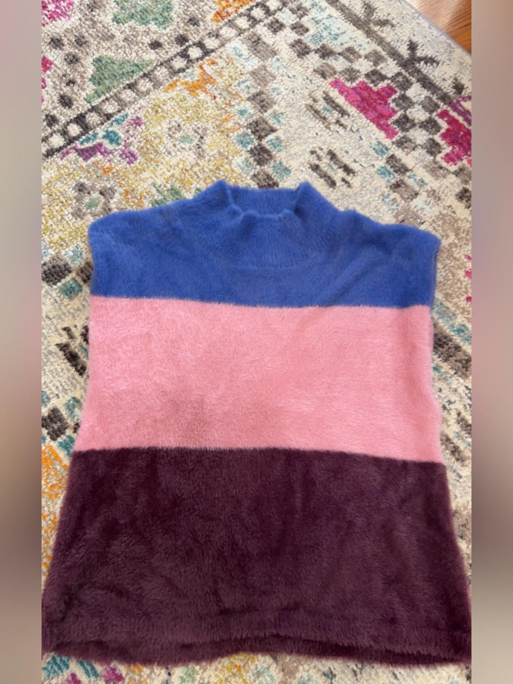 Maeve Colorblock Mock Neck Sweater in Blue, Pink & Purple